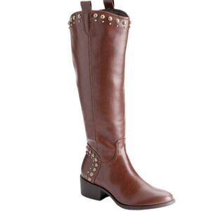 ELLE Addison Vegan Leather Tall Knee High Studded Boots in Cognac SZ 7